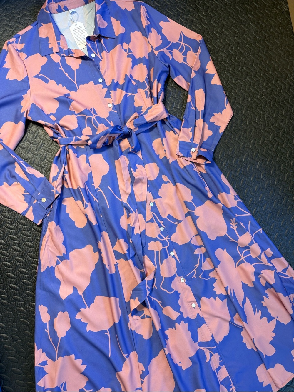 NWT Made With Love Floral Long Sleeve Shirt Midi Dress Periwinkle/Pink Size XL